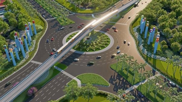 Thiết kế 3D tuyến LRP tr&ecirc;n cầu cạn đi qua đoạn giao với ĐT 975