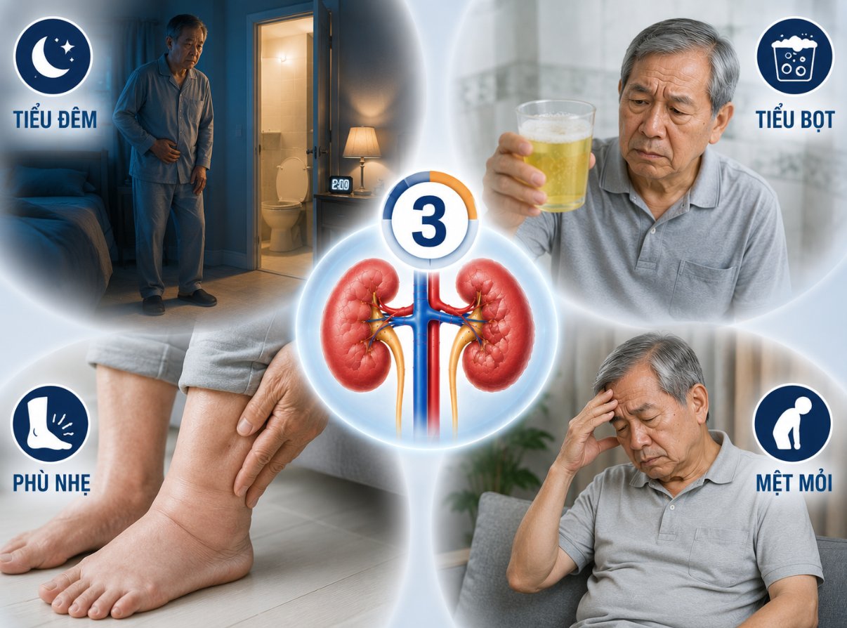 Tiểu đ&ecirc;m, tiểu bọt, ph&ugrave; nhẹ, mệt mỏi l&agrave; những dấu hiệu của suy thận độ 3