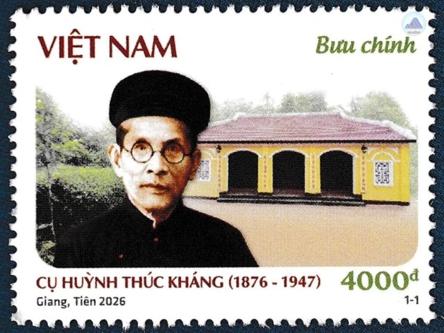 Tem bưu ch&iacute;nh &ldquo;Kỷ niệm 150 năm ng&agrave;y sinh cụ Huỳnh Th&uacute;c Kh&aacute;ng (1876 - 2026)&rdquo; được ph&aacute;t h&agrave;nh đặc biệt ng&agrave;y 30/9/2026.
