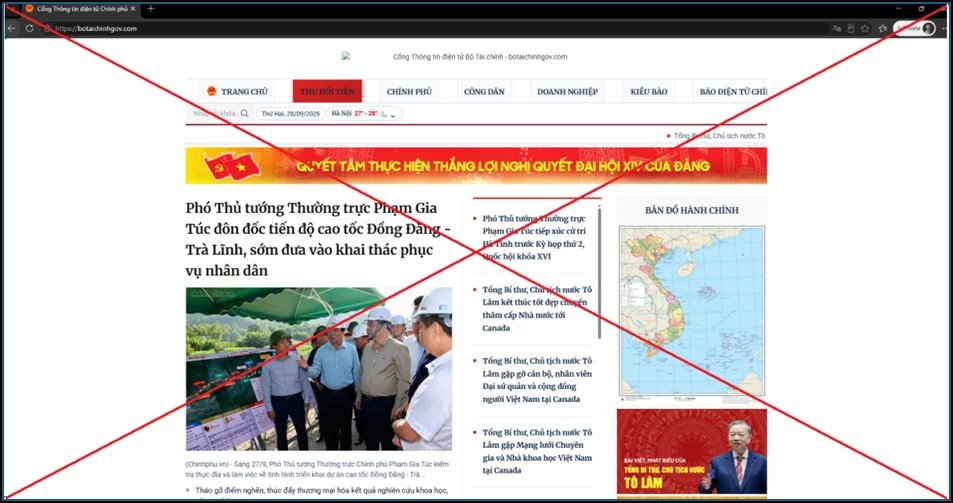 Website giả mạo cơ quan nhà nước có thể được thiết kế tương tự giao diện chính thống nhằm tạo lòng tin và dẫn dụ người dùng cung cấp thông tin, thực hiện giao dịch. Website giả mạo cơ quan nhà nước có thể được thiết kế tương tự giao diện chính thống nhằm tạo lòng tin và dẫn dụ người dùng cung cấp thông tin, thực hiện giao dịch.
