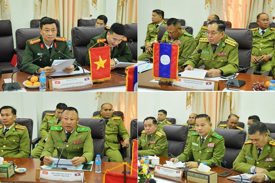 Đại diện l&atilde;nh đạo C&ocirc;ng an 4 tỉnh ph&aacute;t biểu tại hội đ&agrave;m