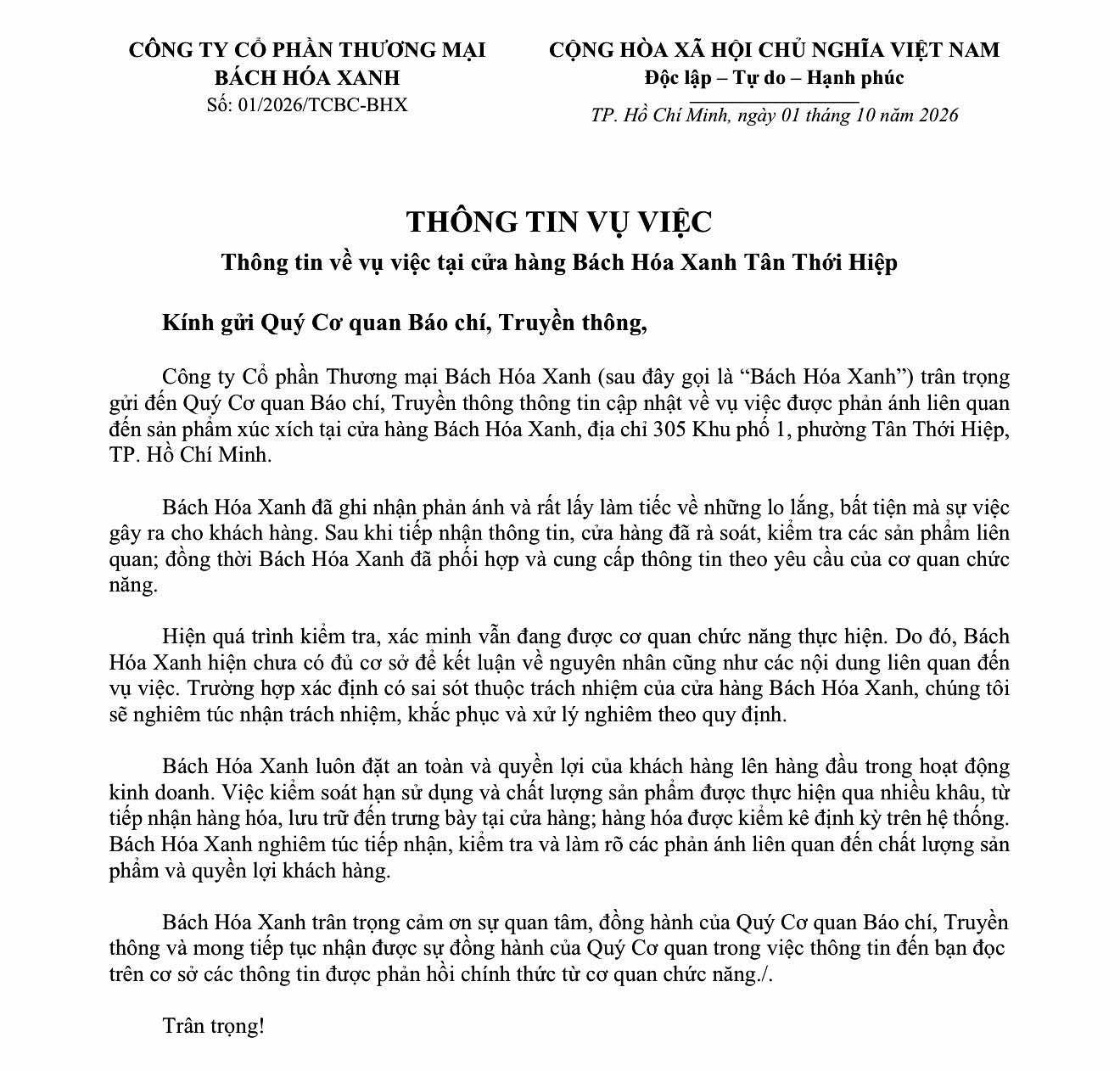 B&aacute;ch H&oacute;a Xanh phản hồi Tạp ch&iacute; Thương hiệu v&agrave; C&ocirc;ng luận về vụ việc x&uacute;c x&iacute;ch.