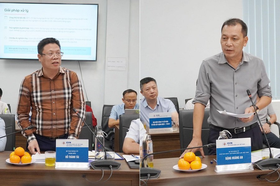 Giám đốc Ban Quản lý Dự án Điện 2 và Chủ tịch HĐTV EVN báo cáo tình hình triển khai các dự án tại buổi làm việc Giám đốc Ban Quản lý Dự án Điện 2 và Chủ tịch HĐTV EVN báo cáo tình hình triển khai các dự án tại buổi làm việc