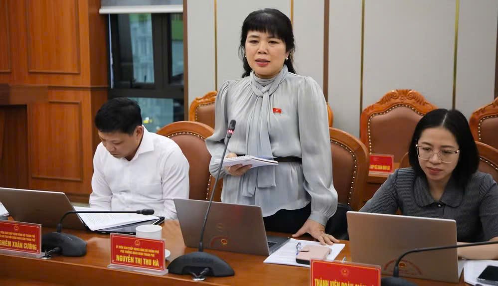 Bà Nguyễn Thị Thu Hà, Phó Trưởng Đoàn ĐBQH thành phố Quảng Ninh phát biểu tại buổi làm việc Bà Nguyễn Thị Thu Hà, Phó Trưởng Đoàn ĐBQH thành phố Quảng Ninh phát biểu tại buổi làm việc