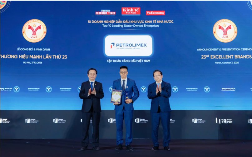 Tập đo&agrave;n Xăng dầu Việt Nam (Petrolimex) được vinh danh &ldquo;Doanh nghiệp Dẫn đầu khu vực kinh tế nh&agrave; nước&rdquo; tại Chương tr&igrave;nh Thương hiệu Mạnh 2026