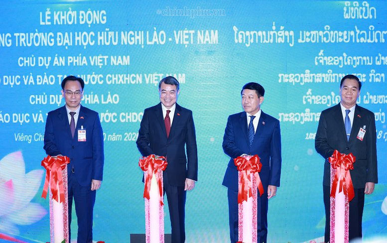 Hai Thủ tướng dự lễ khởi động x&acirc;y dựng Trường Đại học Hữu nghị L&agrave;o - Việt Nam - Ảnh: chinhphu.vn/Nhật Bắc