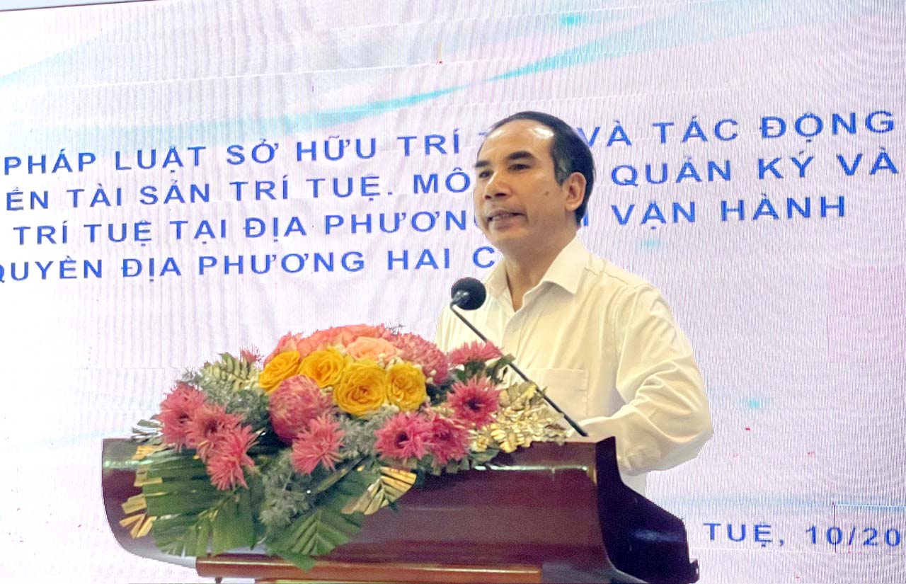 Ông Nguyễn Văn Bảy, Phó Cục trưởng Cục Sở hữu trí tuệ phát biểu với Hội thảo Ông Nguyễn Văn Bảy, Phó Cục trưởng Cục Sở hữu trí tuệ phát biểu với Hội thảo