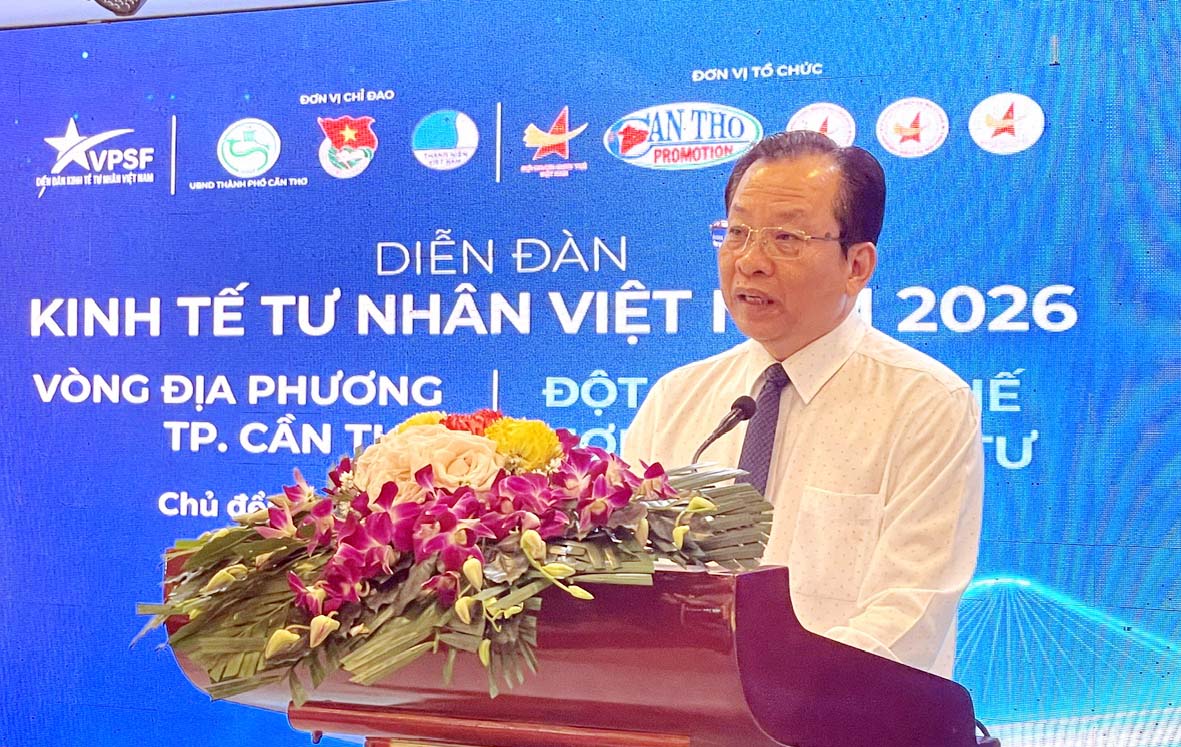Ông Vương Quốc Nam, Phó Chủ tịch UBND TP. Cần Thơ phát biểu với Diễn đàn Kinh tế tư nhân Việt Nam 2026 tổ chức tại TP. Cần Thơ Ông Vương Quốc Nam, Phó Chủ tịch UBND TP. Cần Thơ phát biểu với Diễn đàn Kinh tế tư nhân Việt Nam 2026 tổ chức tại TP. Cần Thơ