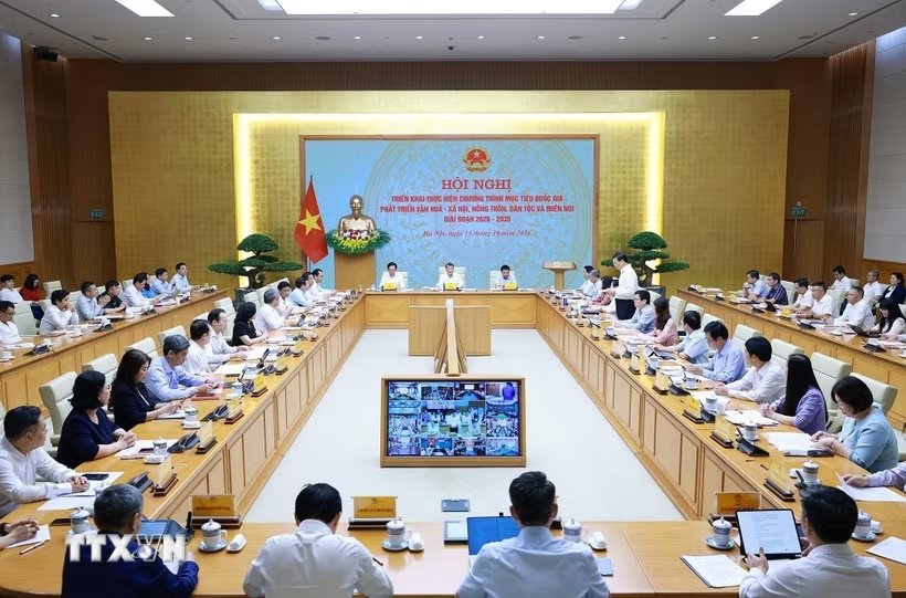 Hội nghị triển khai thực hiện Chương tr&igrave;nh mục ti&ecirc;u quốc gia ph&aacute;t triển văn h&oacute;a-x&atilde; hội, n&ocirc;ng th&ocirc;n, d&acirc;n tộc v&agrave; miền n&uacute;i giai đoạn 2026-2035. (Ảnh: Dương Giang/TTXVN)