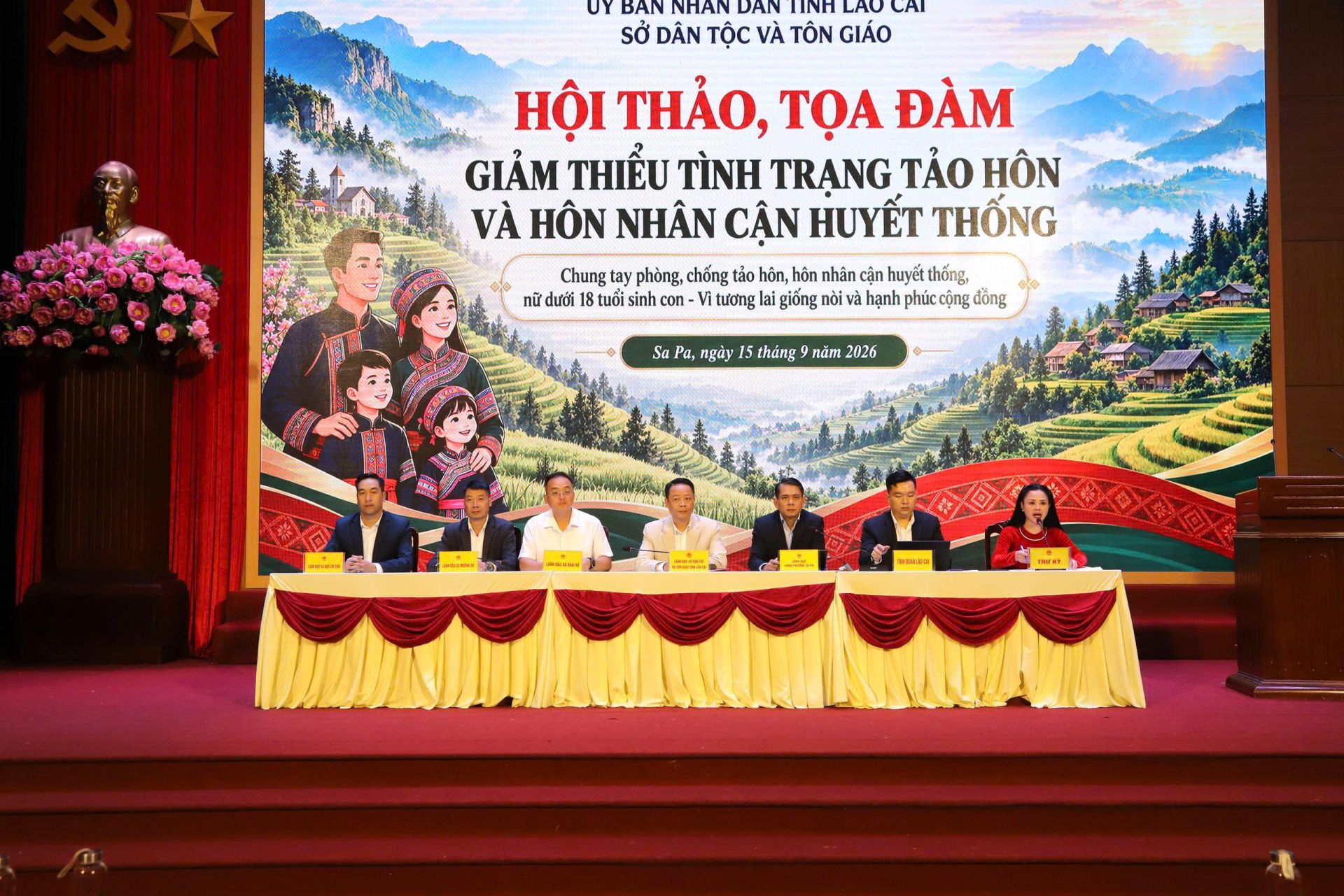 Hội thảo, tọa đ&agrave;m &ldquo;Giảm thiểu t&igrave;nh trạng tảo h&ocirc;n v&agrave; h&ocirc;n nh&acirc;n cận huyết thống trong v&ugrave;ng đồng b&agrave;o d&acirc;n tộc thiểu số v&agrave; miền n&uacute;i&rdquo; năm 2026. Ảnh: Sở DT&TG L&agrave;o Cai