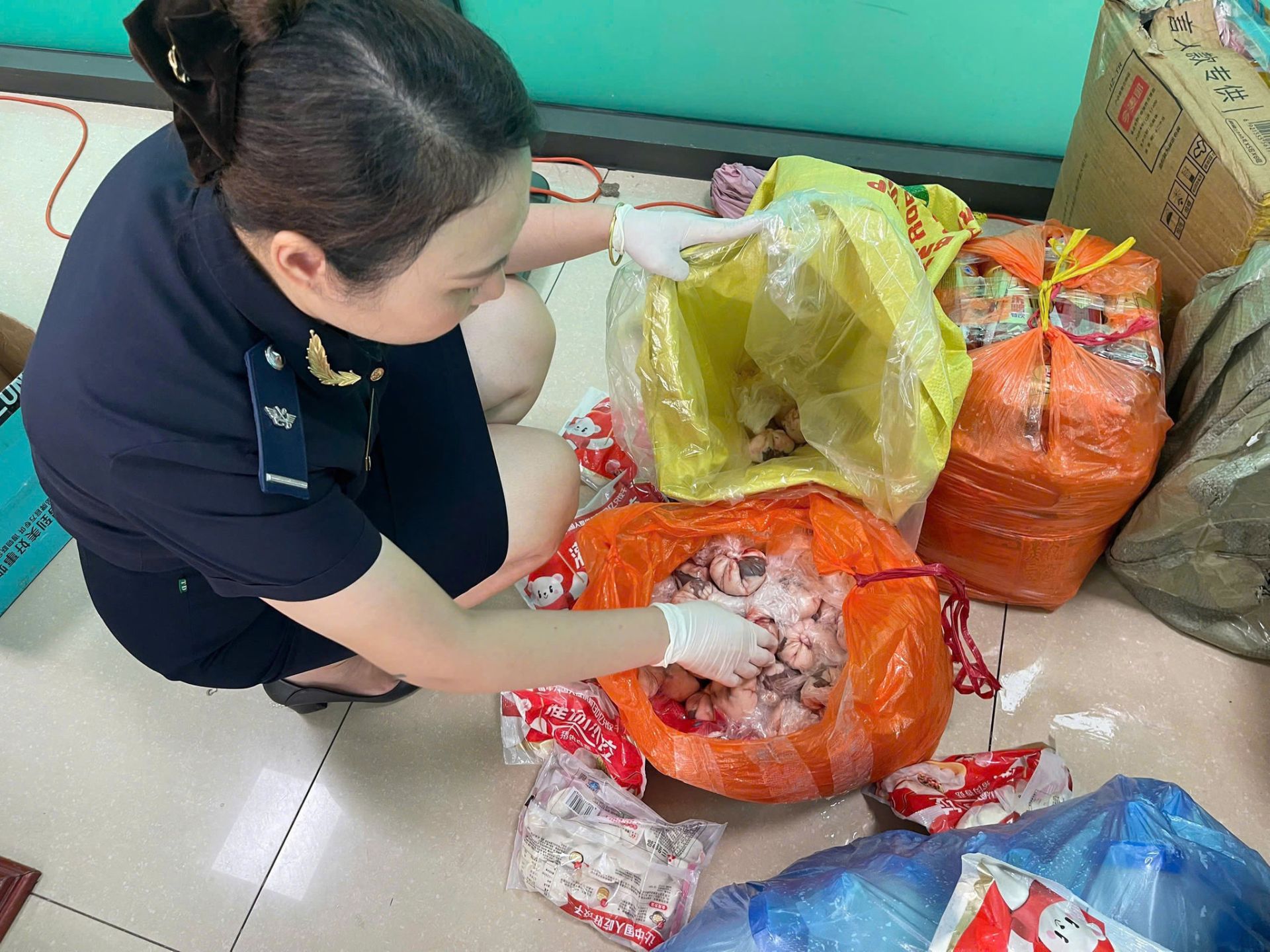 Thời gian qua, lực lượng Hải quan Lào Cai đã phát hiện, thu giữ số lượng lớn thực phẩm đông lạnh không rõ nguồn gốc. Thời gian qua, lực lượng Hải quan Lào Cai đã phát hiện, thu giữ số lượng lớn thực phẩm đông lạnh không rõ nguồn gốc.