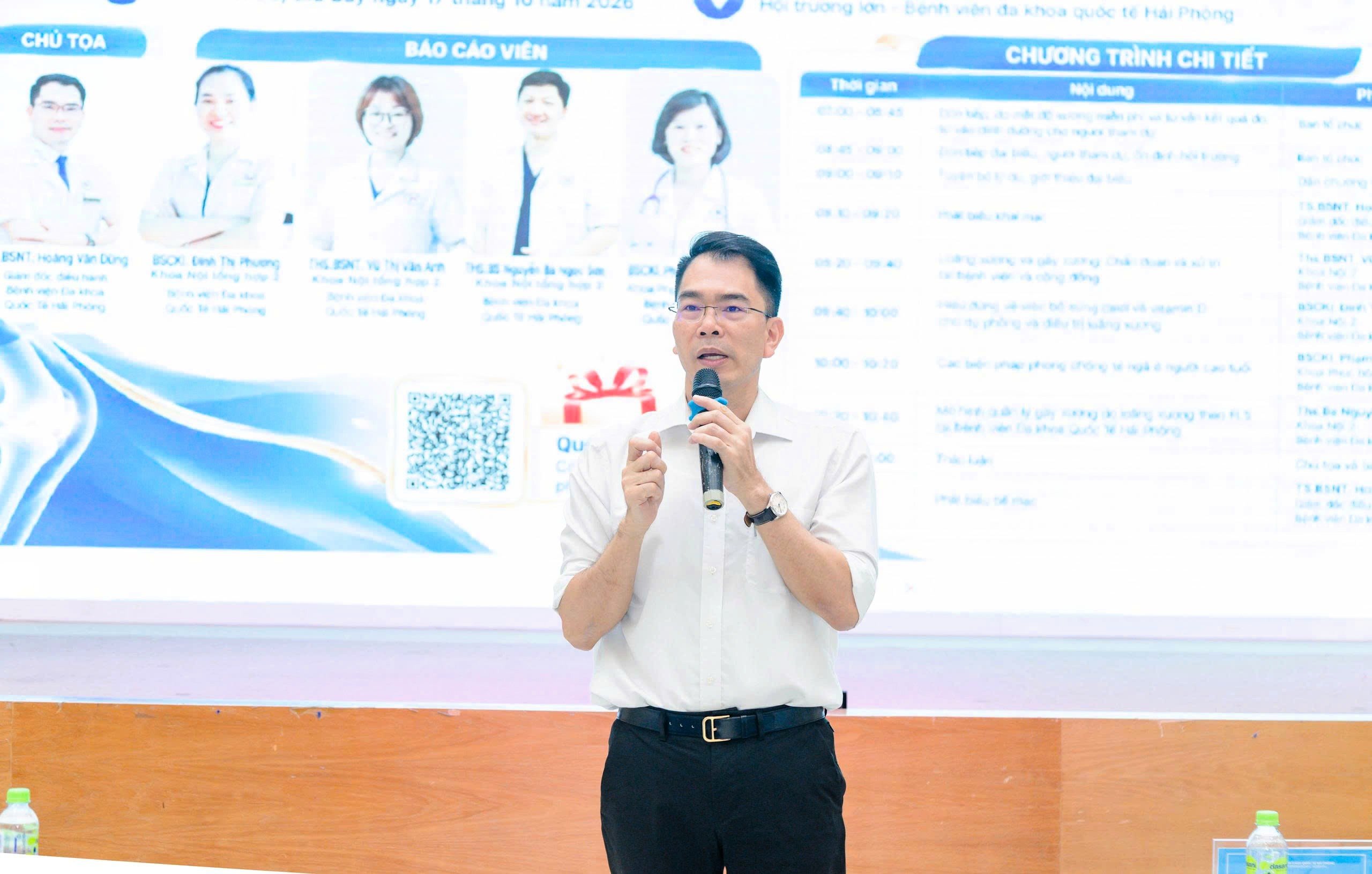 TS.BSNT Hoàng Văn Dũng, Giám đốc điều hành Bệnh viện Đa khoa Quốc tế Hải Phòng phát biểu. TS.BSNT Hoàng Văn Dũng, Giám đốc điều hành Bệnh viện Đa khoa Quốc tế Hải Phòng phát biểu.