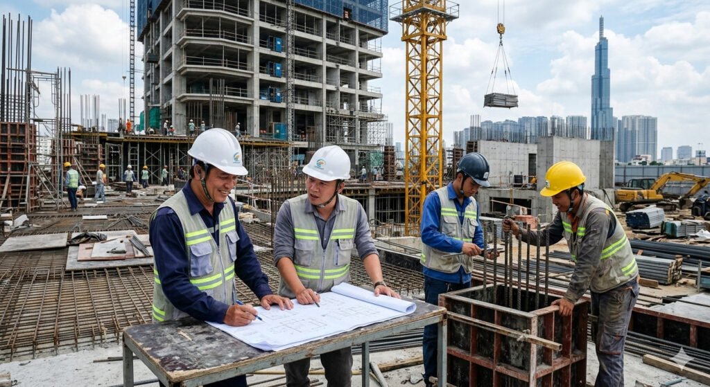 Hoạt động thi c&ocirc;ng c&aacute;c dự &aacute;n hạ tầng đang tạo động lực quan trọng cho tăng trưởng ng&agrave;nh x&acirc;y dựng trong năm 2026.