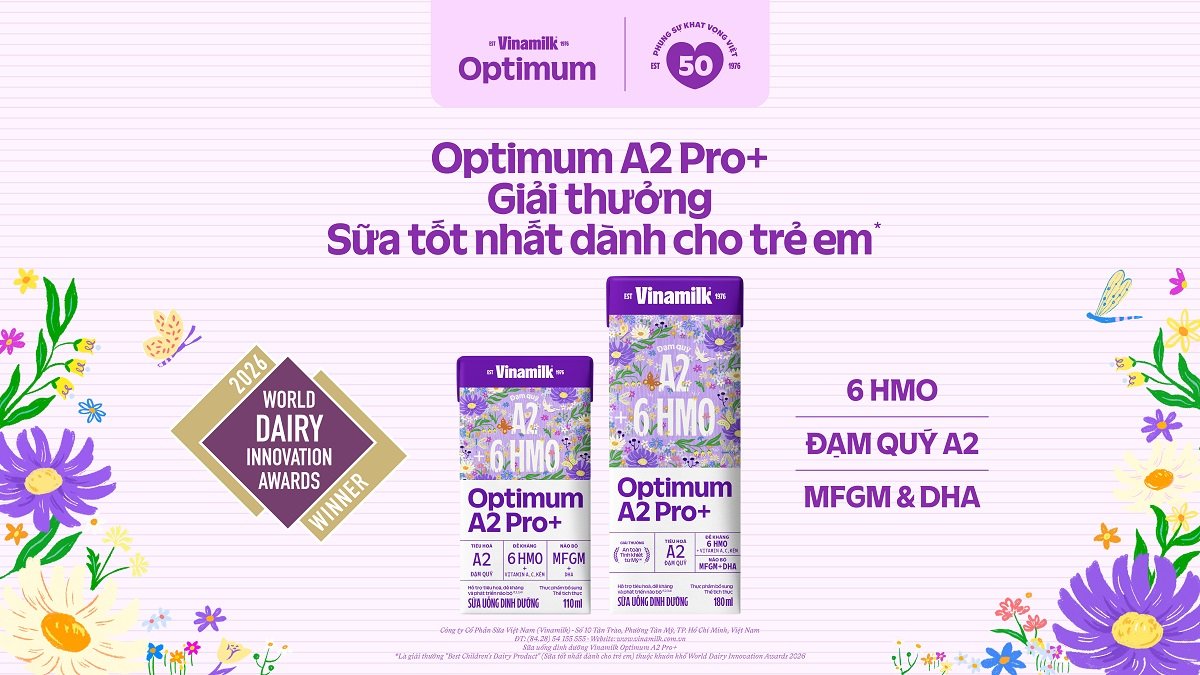 Liên tục cải tiến công thức hướng đến chuẩn vàng sữa mẹ, Vinamilk Optimum A2 Pro+ được vinh danh là Sữa tốt nhất dành cho trẻ em và Thương hiệu quốc gia năm 2026 (Ảnh: Minh Anh). Liên tục cải tiến công thức hướng đến chuẩn vàng sữa mẹ, Vinamilk Optimum A2 Pro+ được vinh danh là Sữa tốt nhất dành cho trẻ em và Thương hiệu quốc gia năm 2026 (Ảnh: Minh Anh).