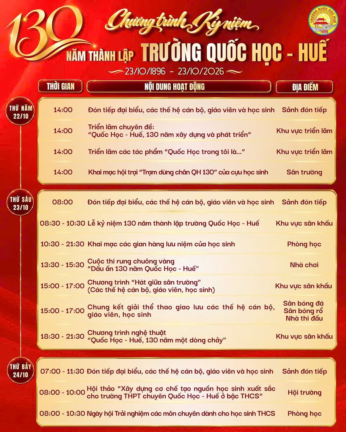 Đ&uacute;ng dịp Trường Quốc Học chuẩn bị kỷ ni&ecirc;m 130 năm th&agrave;nh lập Trường