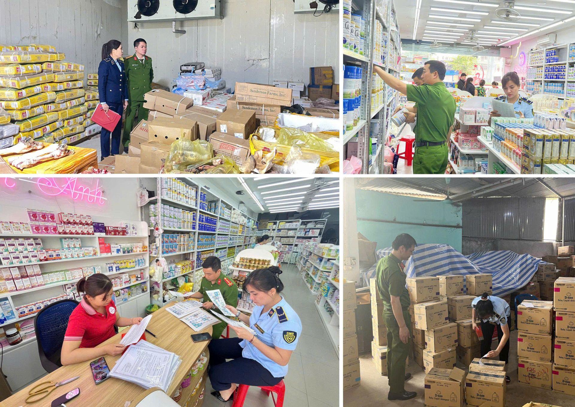Lực lượng chức năng tỉnh Tuy&ecirc;n Quang kiểm tra h&agrave;ng h&oacute;a tại c&aacute;c cơ sở kinh doanh. Ảnh: C&ocirc;ng an Tuy&ecirc;n Quang
