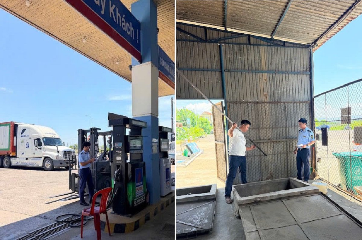 Lực lượng thuộc Đội QLTT số 3 tỉnh Gia Lai kiểm tra c&aacute;c cơ sở kinh doanh xăng dầu tr&ecirc;n địa b&agrave;n. Ảnh: Chi cục QLTT tỉnh Gia Lai
