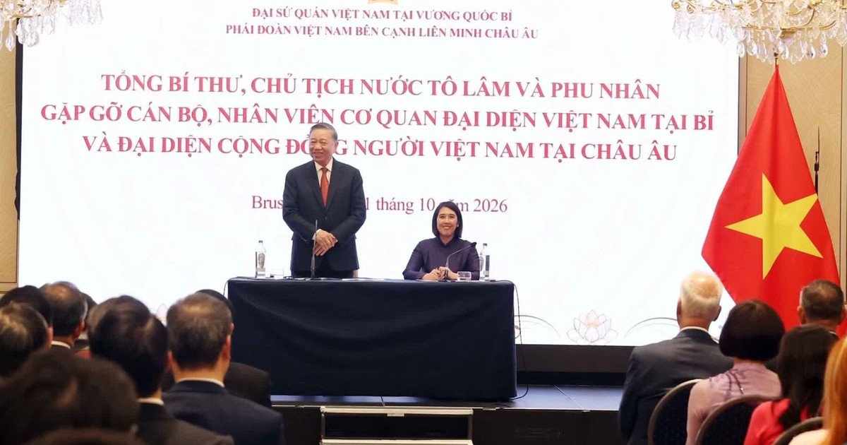 Tổng B&iacute; thư, Chủ tịch nước T&ocirc; L&acirc;m n&oacute;i chuyện th&acirc;n mật với c&aacute;n bộ, nh&acirc;n vi&ecirc;n Đại sứ qu&aacute;n Việt Nam tại Bỉ v&agrave; đại diện cộng đồng người Việt Nam tại ch&acirc;u &Acirc;u.