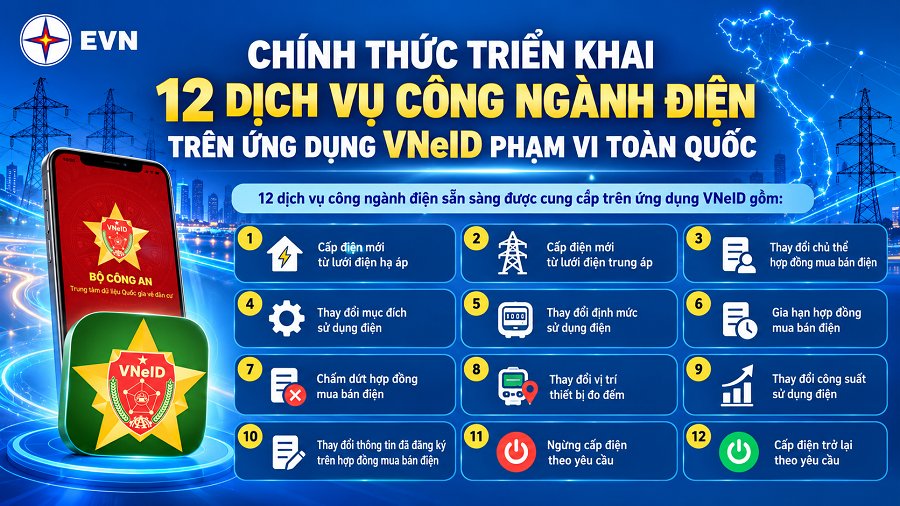 Chính thức triển khai 12 dịch vụ công ngành điện trên ứng dụng VNeID phạm vi toàn quốc - Hình 1