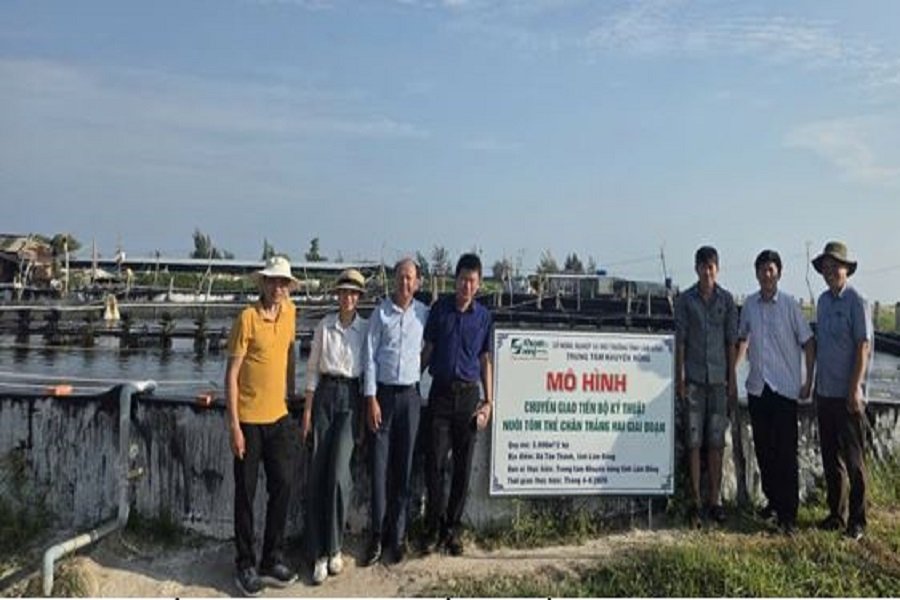 Mô hình “Chuyển giao tiến bộ kỹ thuật nuôi tôm thẻ chân trắng hai giai đoạn”.