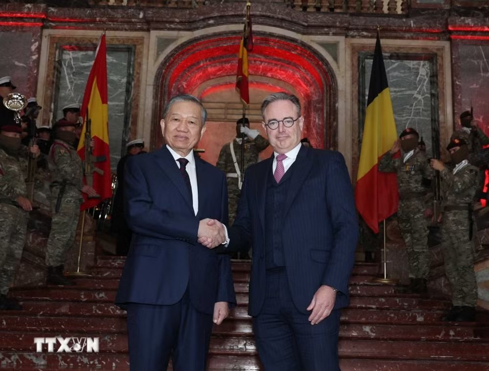Thủ tướng Bỉ Bart De Wever chủ tr&igrave; Lễ đ&oacute;n Tổng B&iacute; thư, Chủ tịch nước T&ocirc; L&acirc;m - Ảnh: TTXVN