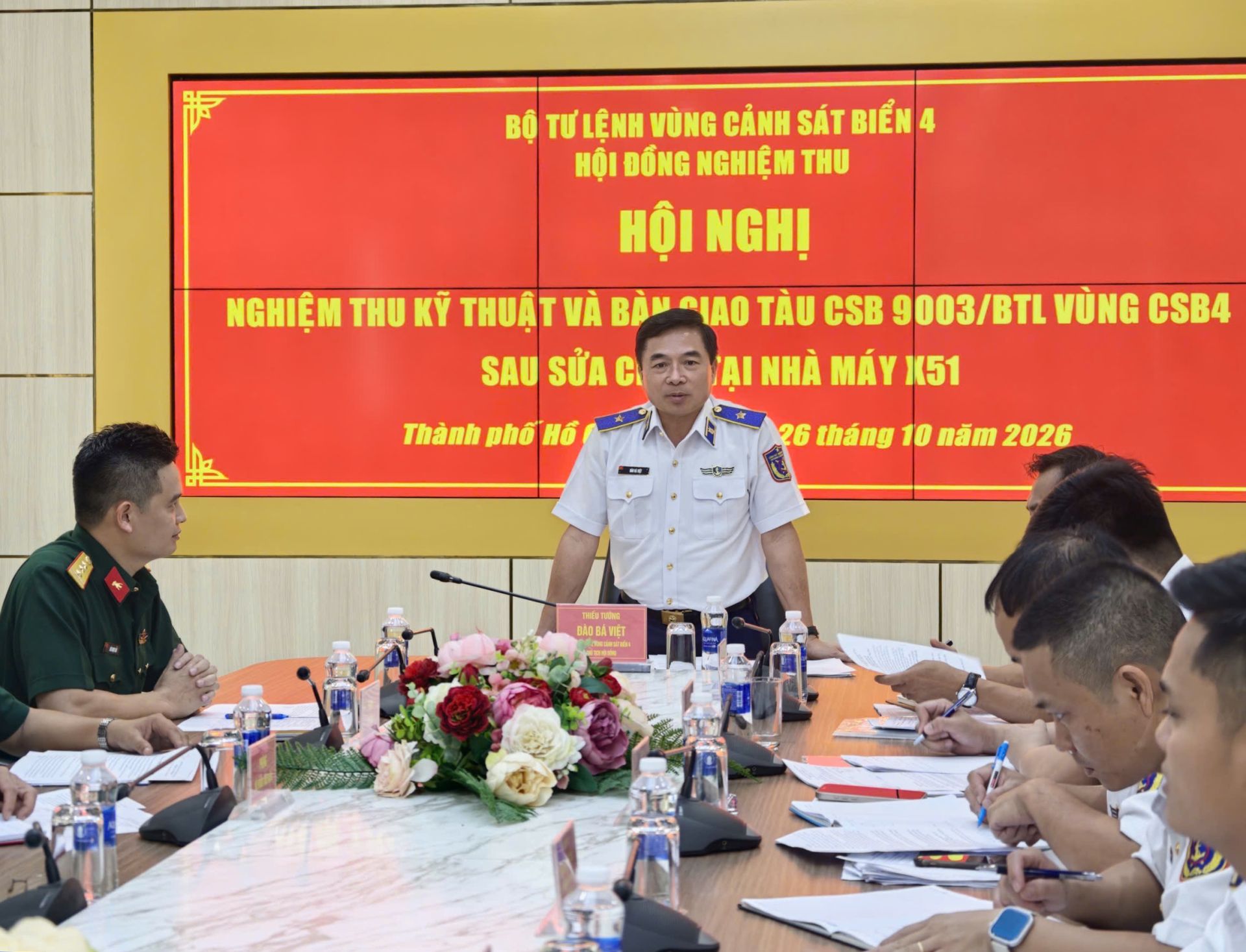 Thiếu tướng Đ&agrave;o B&aacute; Việt - Tư lệnh V&ugrave;ng Cảnh s&aacute;t biển 4 ph&aacute;t biểu tại Hội nghị.