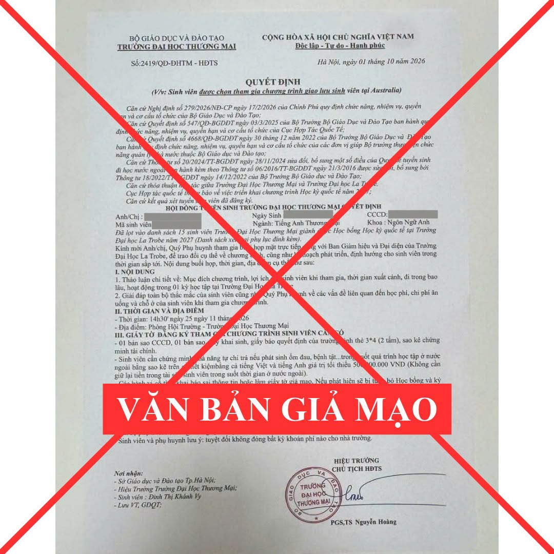 Văn bản giả mạo Trường Đại học Thương mại Văn bản giả mạo Trường Đại học Thương mại