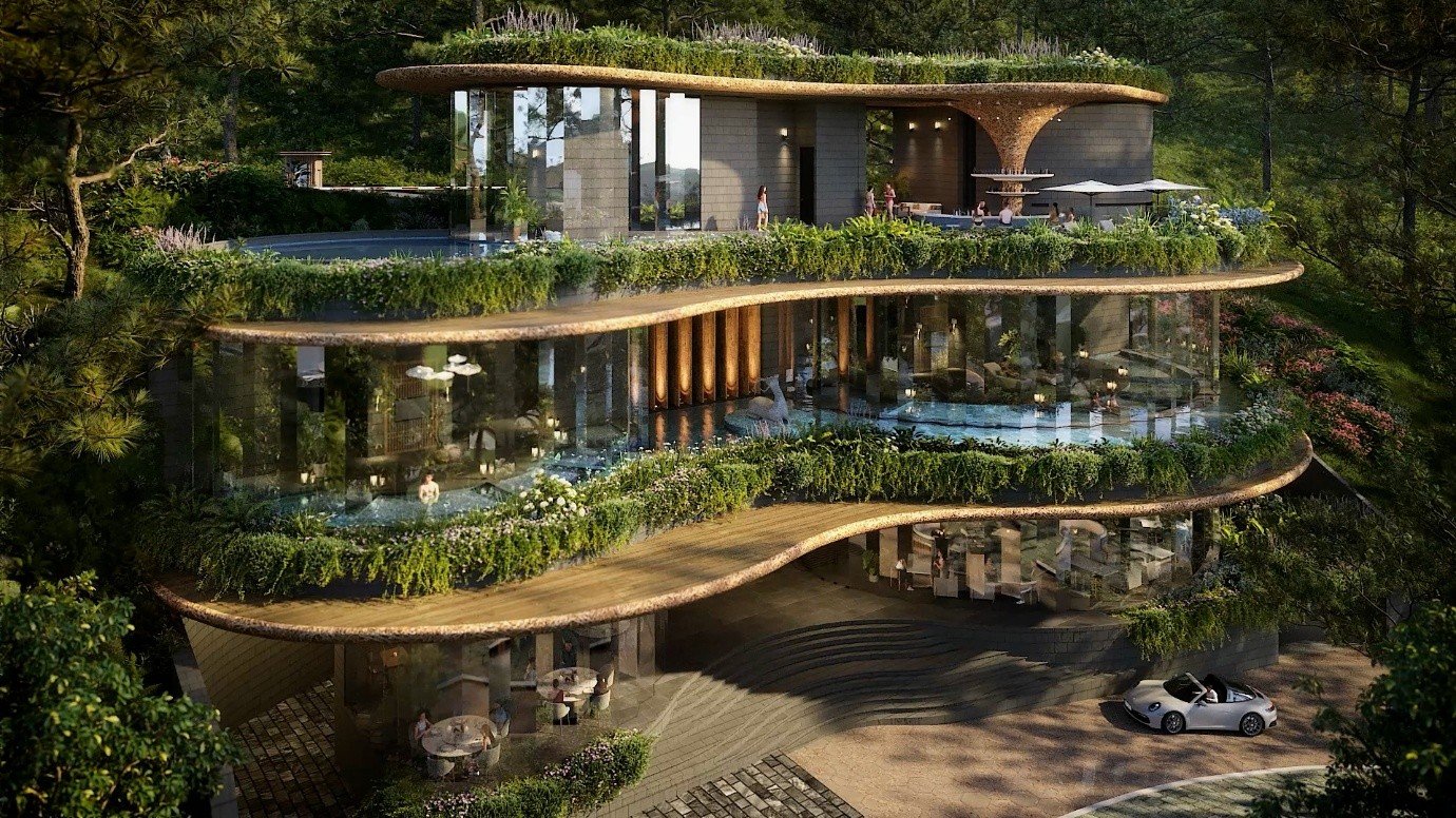 Onsen Wellness Center &ndash; tổ hợp kho&aacute;ng n&oacute;ng bốn m&ugrave;a duy nhất tại Thanh Xuan Valley, với kiến tr&uacute;c nương theo địa h&igrave;nh tự nhi&ecirc;n, giao h&ograve;a c&ugrave;ng những triền rừng th&ocirc;ng hơn 50 năm tuổi.