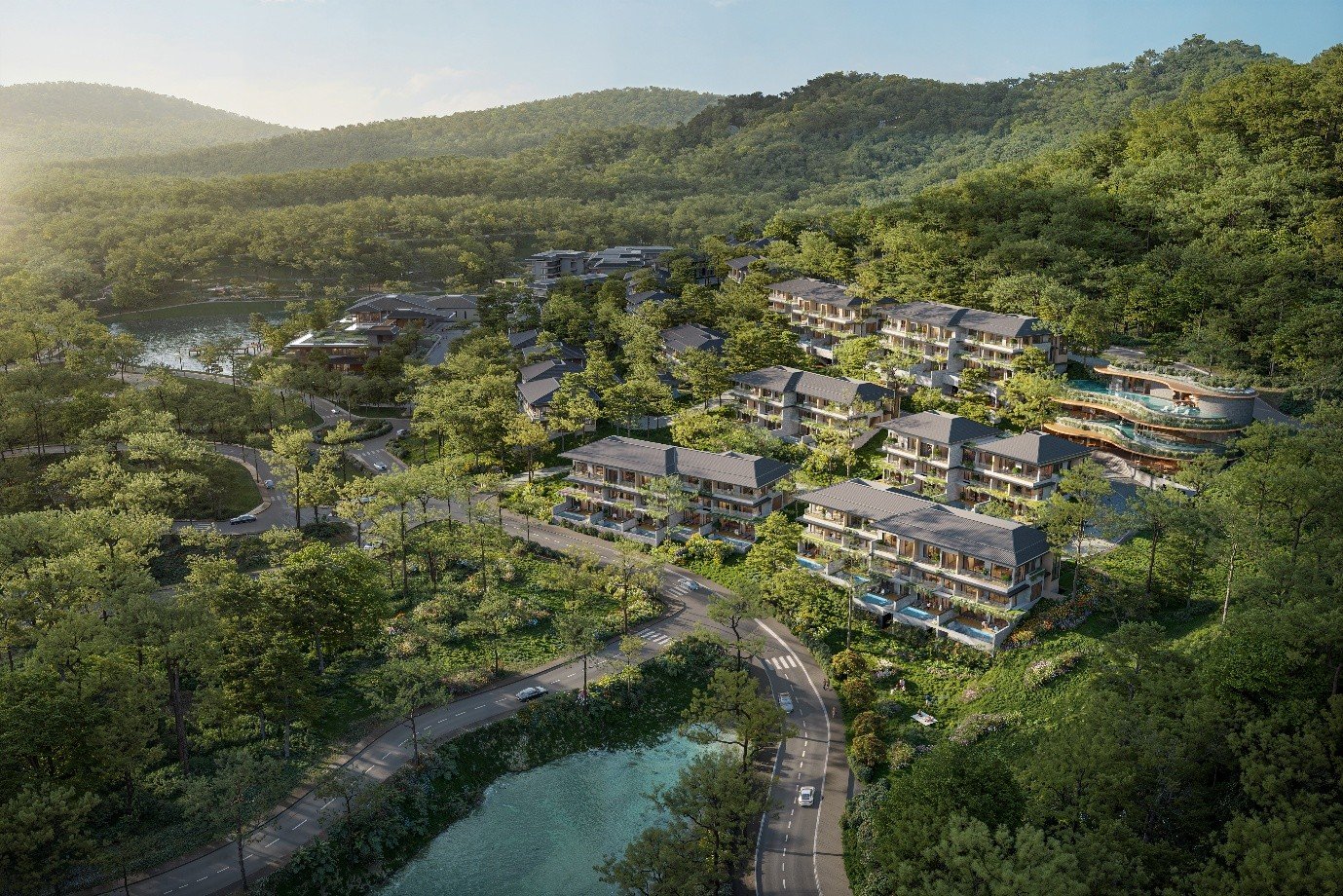 Kề cận Onsen Wellness Center, Camellia Residences nối d&agrave;i tinh thần Private Retreat Living từ miền nghỉ dưỡng ri&ecirc;ng tư đến nghệ thuật kho&aacute;ng n&oacute;ng giữa rừng th&ocirc;ng.