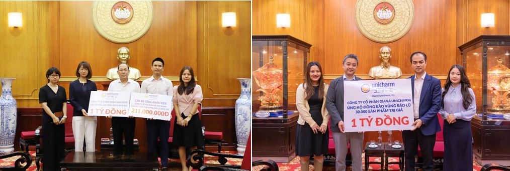 Diana Unicharm đ&atilde; triển khai nhiều đợt hỗ trợ khẩn cấp chung tay c&ugrave;ng người d&acirc;n bị ảnh hưởng bởi b&atilde;o lũ trong giai đoạn 2024 -2026