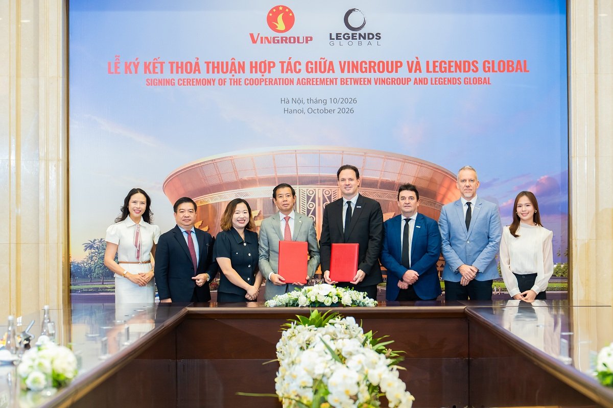Lễ ký kết thỏa thuận hợp tác giữa Vingroup và Legends Global đánh dấu quan hệ đối tác chiến lược về việc tổ chức và vận hành sân vận động VinFast - Trống Đồng Lễ ký kết thỏa thuận hợp tác giữa Vingroup và Legends Global đánh dấu quan hệ đối tác chiến lược về việc tổ chức và vận hành sân vận động VinFast - Trống Đồng