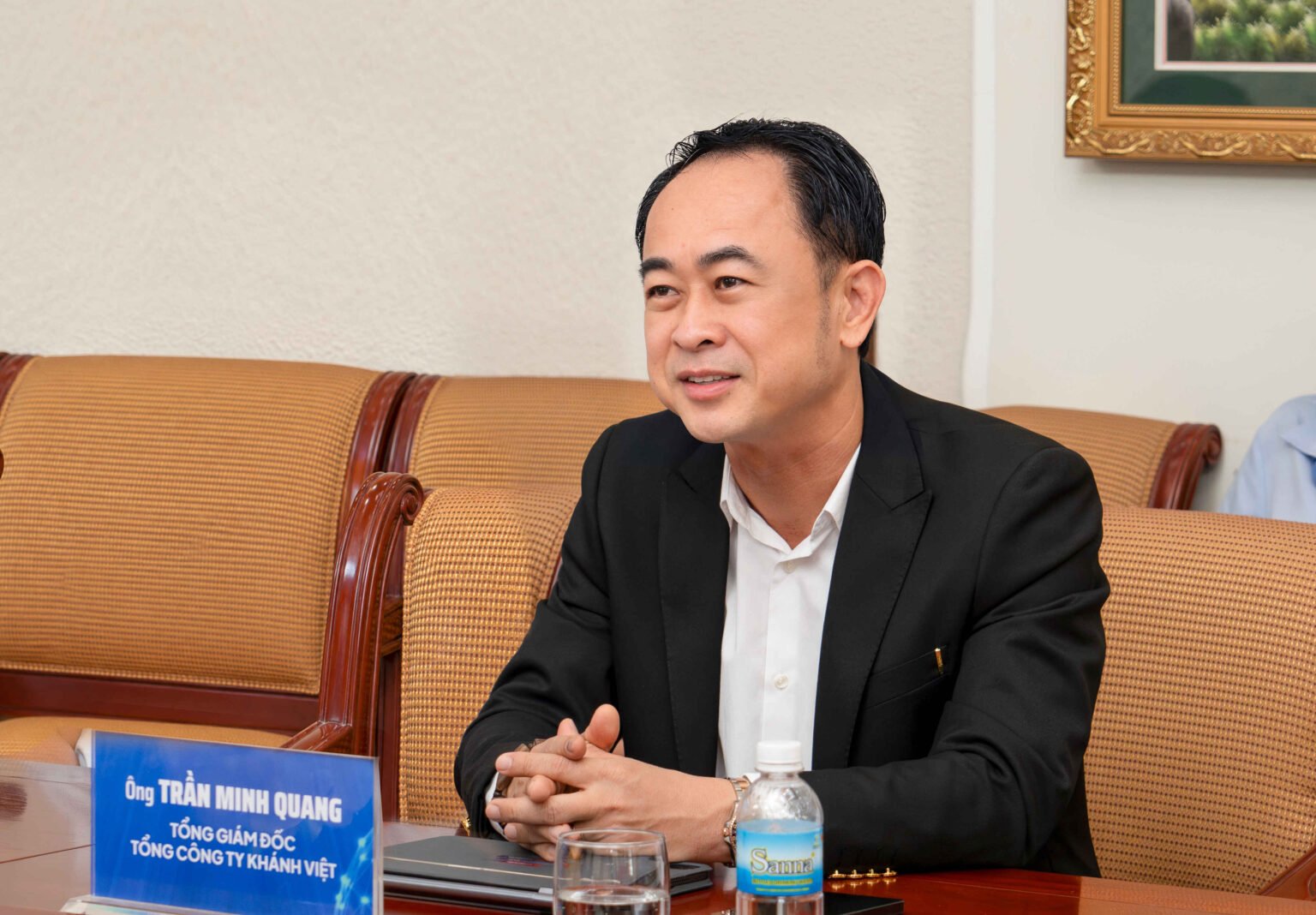 &Ocirc;ng Trần Minh Quang, Th&agrave;nh vi&ecirc;n Hội đồng th&agrave;nh vi&ecirc;n, Tổng gi&aacute;m đốc Tổng c&ocirc;ng ty Kh&aacute;nh Việt, ph&aacute;t biểu tại buổi l&agrave;m việc