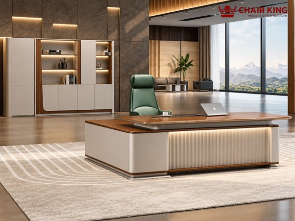 Không gian phòng lãnh đạo hiện đại với bàn ghế, tủ tài liệu và hệ thống ánh sáng được bố trí đồng bộ, tạo sự hài hòa về màu sắc và kiến trúc tổng thể Không gian phòng lãnh đạo hiện đại với bàn ghế, tủ tài liệu và hệ thống ánh sáng được bố trí đồng bộ, tạo sự hài hòa về màu sắc và kiến trúc tổng thể