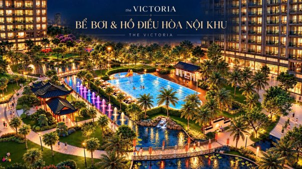 Bể bơi v&agrave; hồ điều ho&agrave; nội khu The Victoria (Ảnh: Phối cảnh dự &aacute;n)