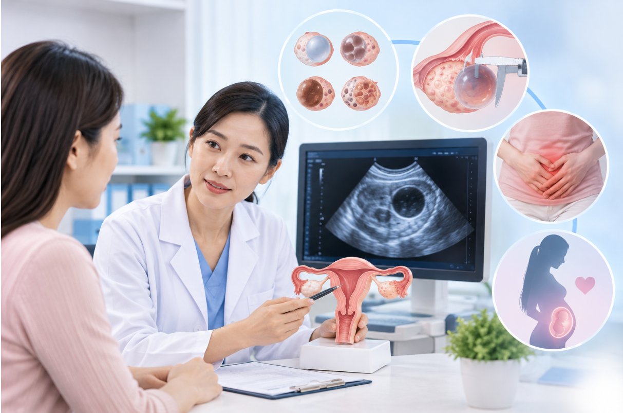 U nang buồng trứng có thể xuất hiện ở một hoặc cả hai bên buồng trứng và thường được phát hiện qua siêu âm phụ khoa. U nang buồng trứng có thể xuất hiện ở một hoặc cả hai bên buồng trứng và thường được phát hiện qua siêu âm phụ khoa.